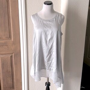 Eileen Fisher Womens Silk Top Asymmetrical Top Stretch Tunic Large Silvery Blue